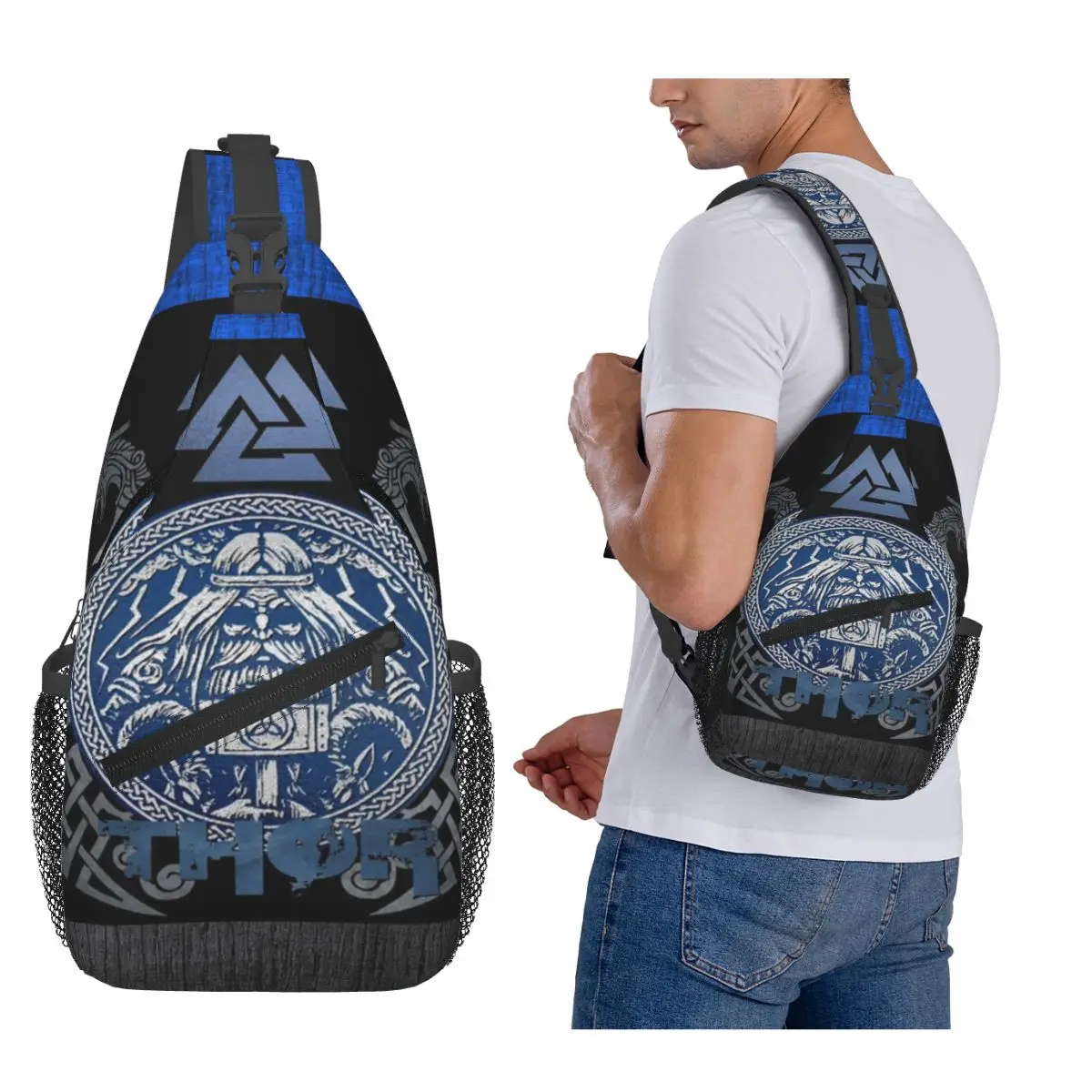 

Odin Ravens Vikings Cool Norse Mythology Viking Valhalla Chest Bag Men Sling Crossbody Backpack Chest Bag Daypack Shoulder Bag