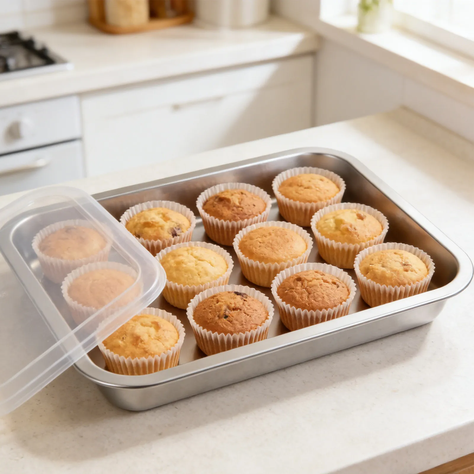 3000Ml Stainless Steel Food Storage Box Rectangular Airtight Leakproof Container for Meal Prep Buffet Serving Fridge Freezer