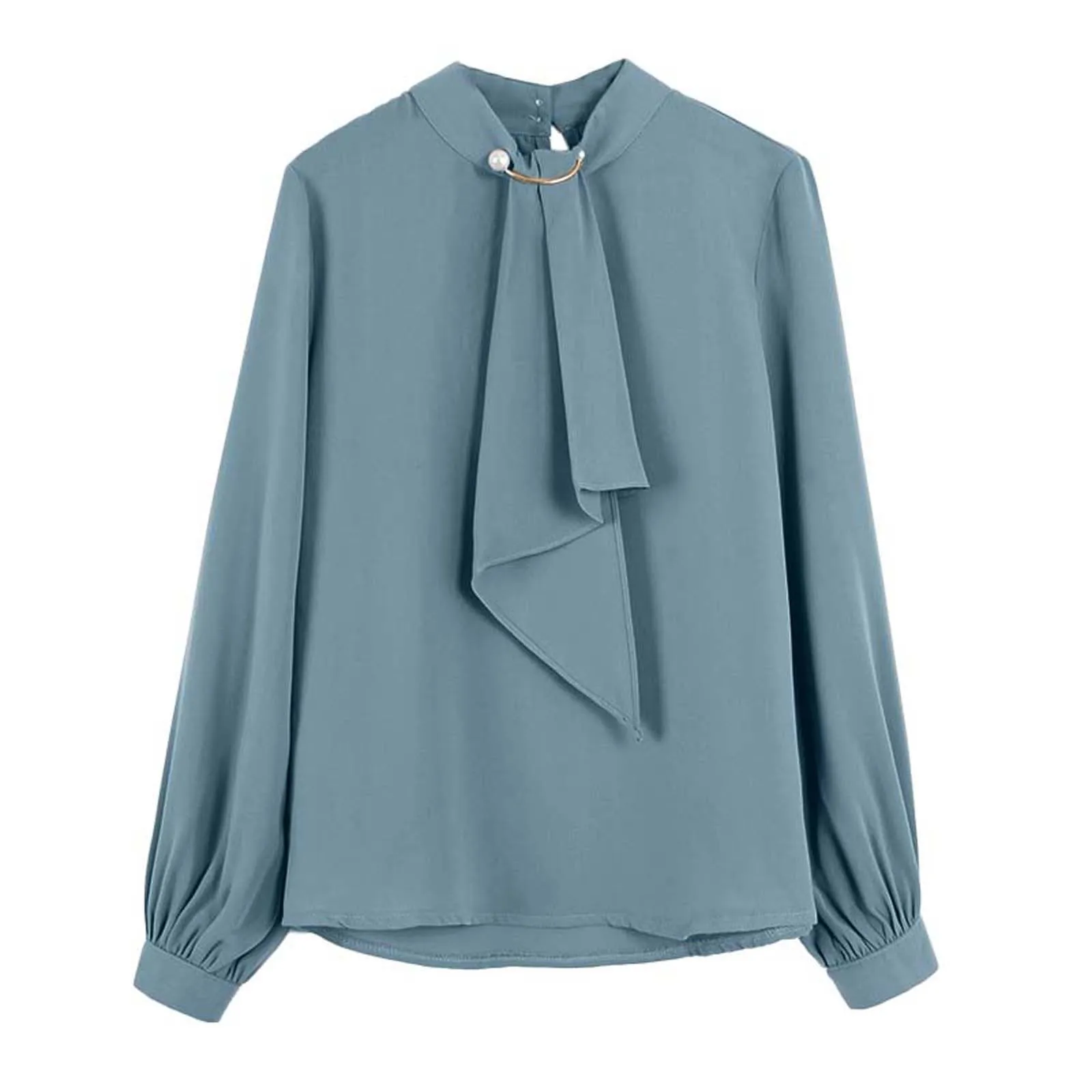 Elegant Blouses For Women 2024 Ladies Solid Colour Chiffon Long Sleeve Blouse Shirt Business Ring Button Commuter Shirt Blouse