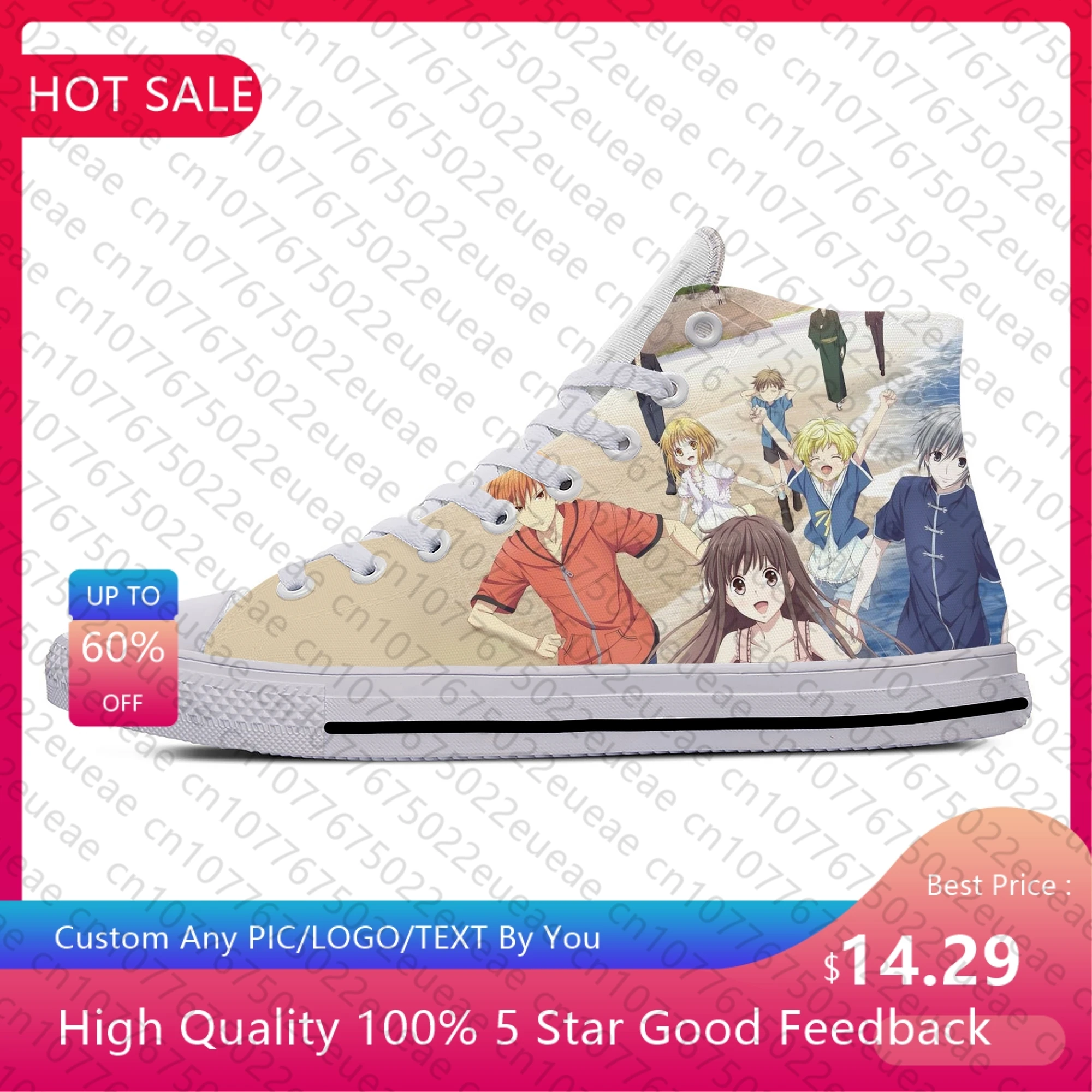 Sapatilhas leves e respiráveis masculinas e femininas, sapatos casuais, desenhos animados de anime japonês, cesta de frutas manga cômico, top alto, estampa 3D