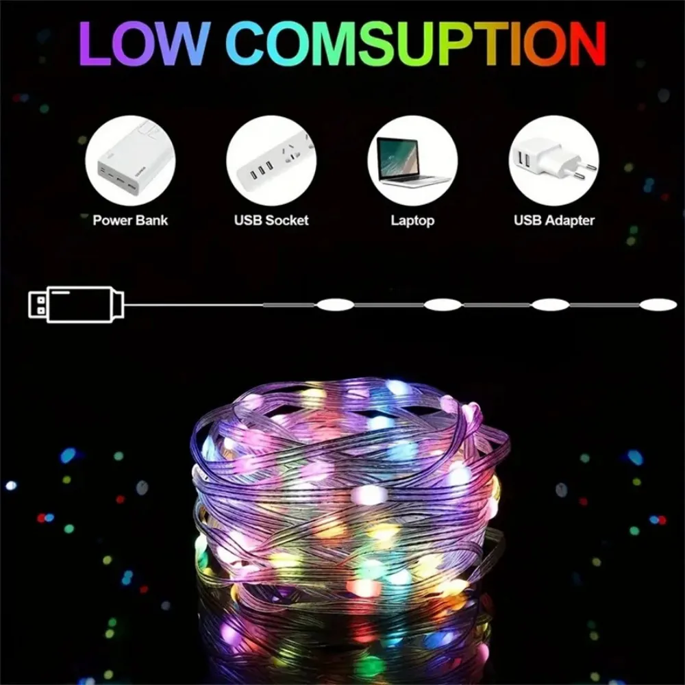 ضوء سلك جلدي ذكي LED IC-RGB، مصدر طاقة USB، تغيير لون متزامن للموسيقى، تطبيق وجهاز تحكم عن بعد، يستخدم لتزيين الحفلات #5