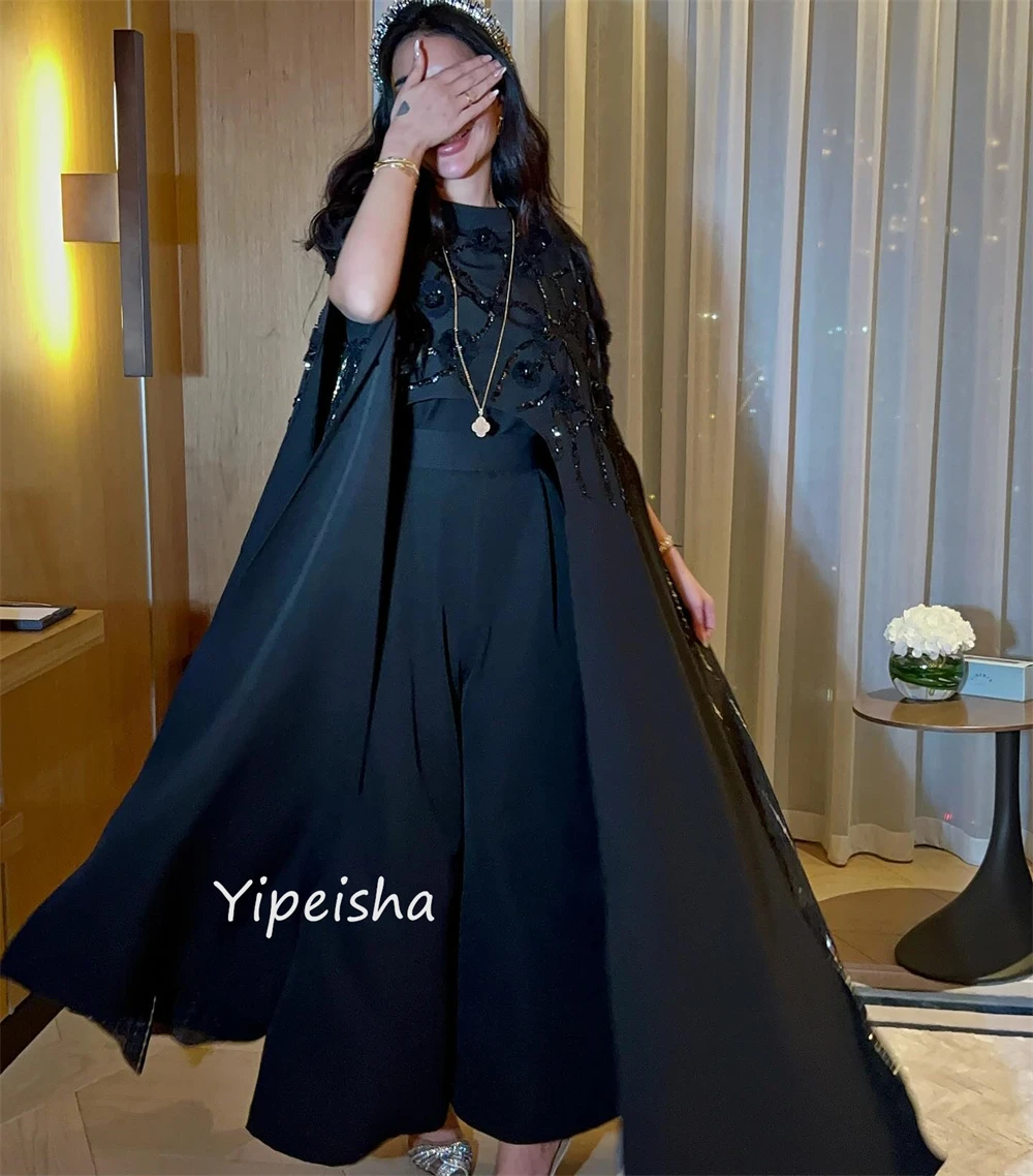 Yipeisha gaun malam elegan indah Jewel A-line Paillette/payet bunga rumbai Anke panjang Charmeuse