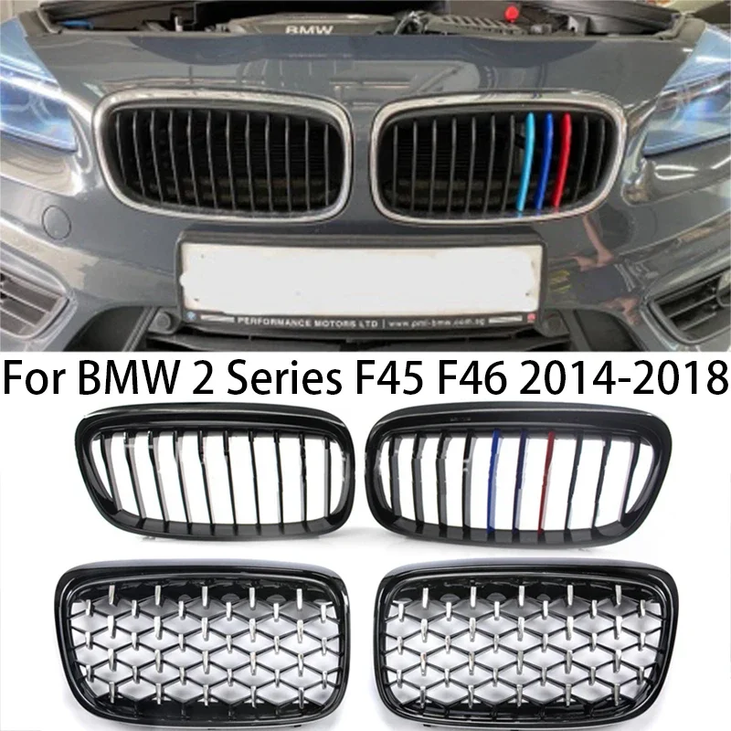 

For BMW 2 Series F45 F46 GT 2014-2018 216i 218i 220i 225i Signal/Double Slat Diamond Style Car Front Radiator Grill Hood Bumper