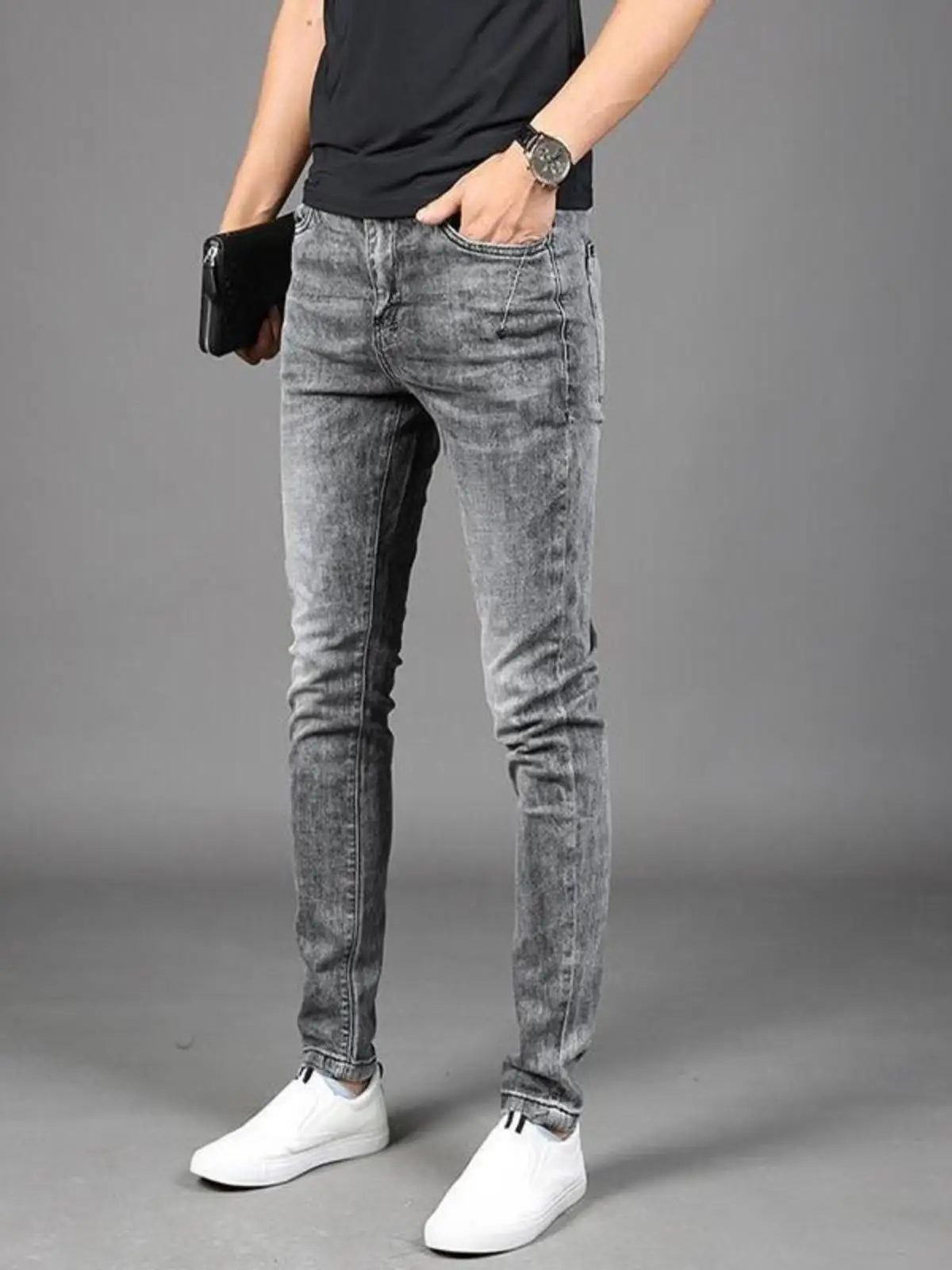 

Slim Fit Men's Jeans Trendy Brand e ey Korean Sle Casual Autumn Long Pants Faionable Bootcut Denim Trousers