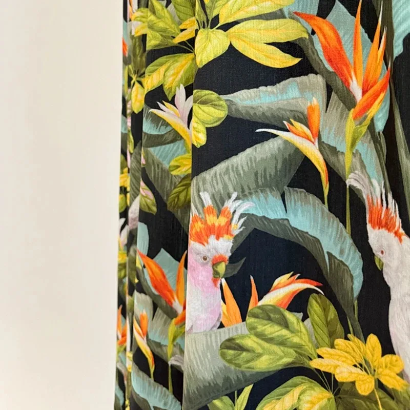 American Retro Bird Plant Dark Green Printing Curtains for Bedroom Living Room Balcony Shading French Window Customized Finished