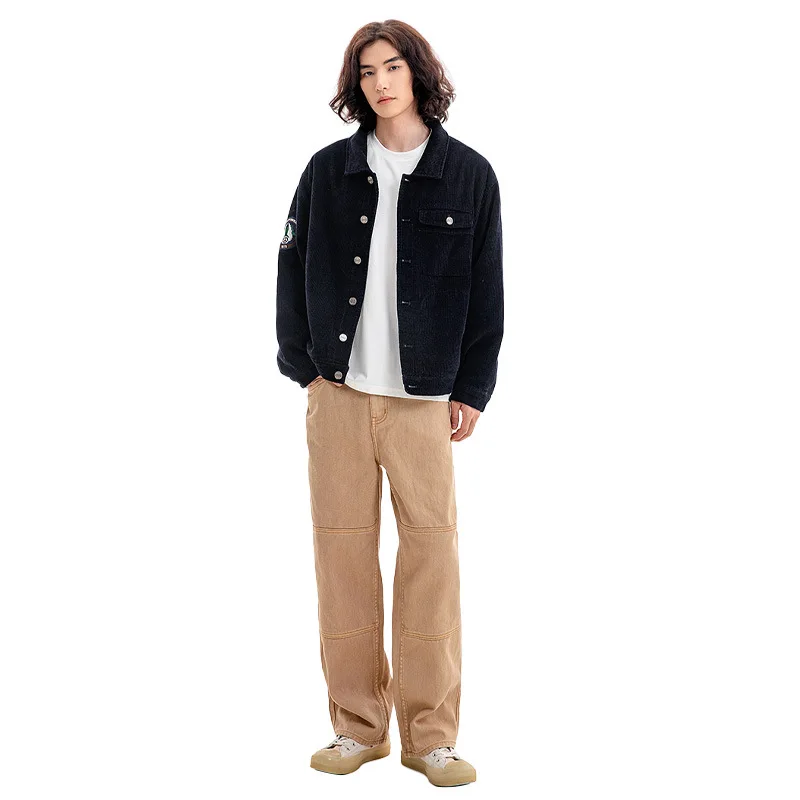 

2024 Winter New Men's Loose Straight Leg Vintage Retro Sle Multi-Color Cotton Denim Jeans Faionable Urban Wear Resistant