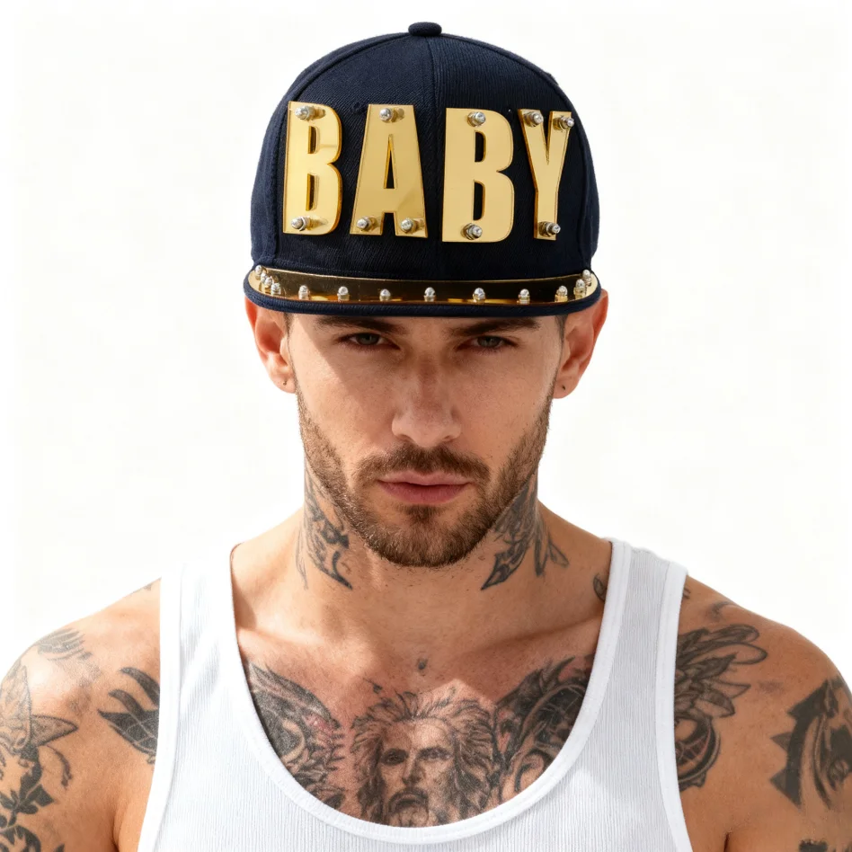 Spring and Autumn New European and American Street Fashion Personalized Letter Acrylic Sequin Rivet Decoration Nightclub Performance Party Festival Hip-Hop Hat
