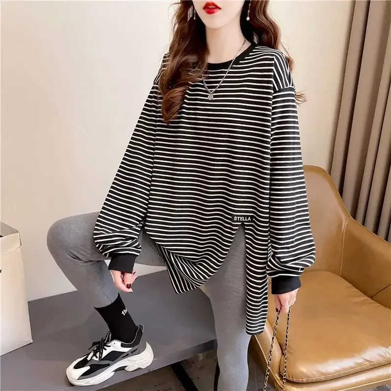 

Pullover New In Woman Tops Striped Sweatshirt for Women Spring and Autumn Cheap Xxl Youthful Clothes Korean Fashion Designer Emo