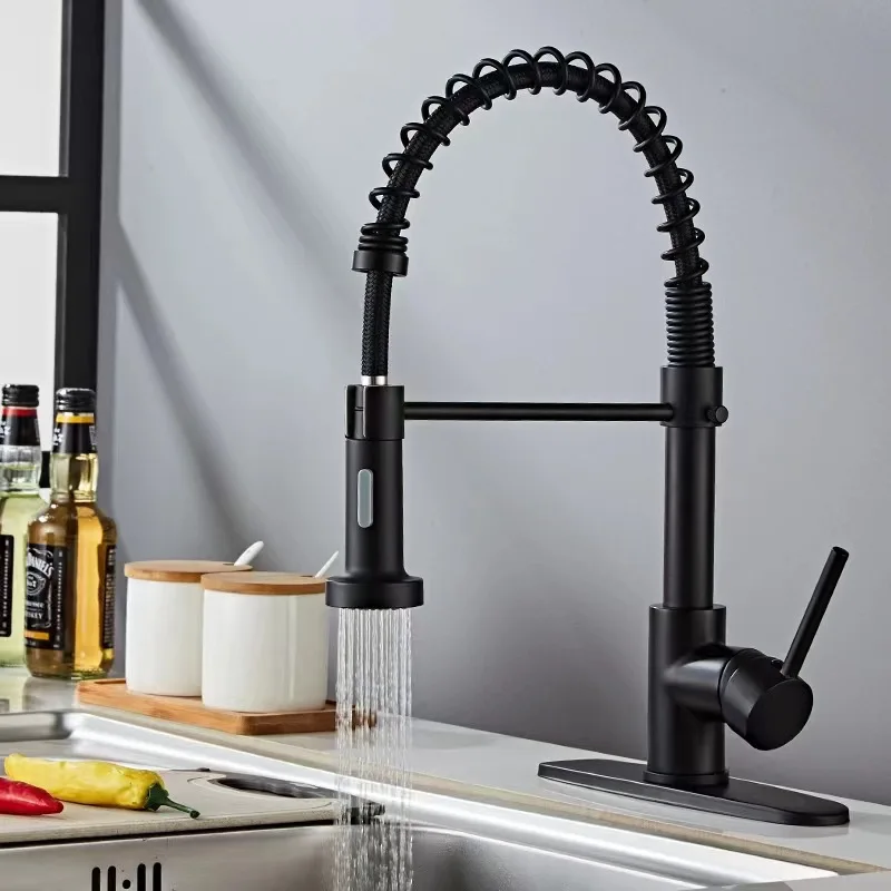 Stainless Steel Spring Pull-out Type Kitchen Faucet Sink Sink Sink Spring Hot and Cold Faucet Can Be Rotated
