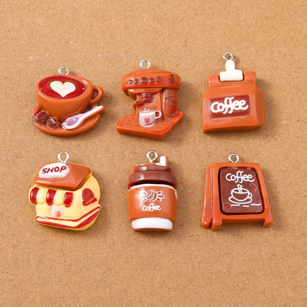 10Pcs Resin Simulation Coffee Themed Charms, Coffee Machine Pendants, DIY Supplies for Necklace, Earrings & Jewelry Making