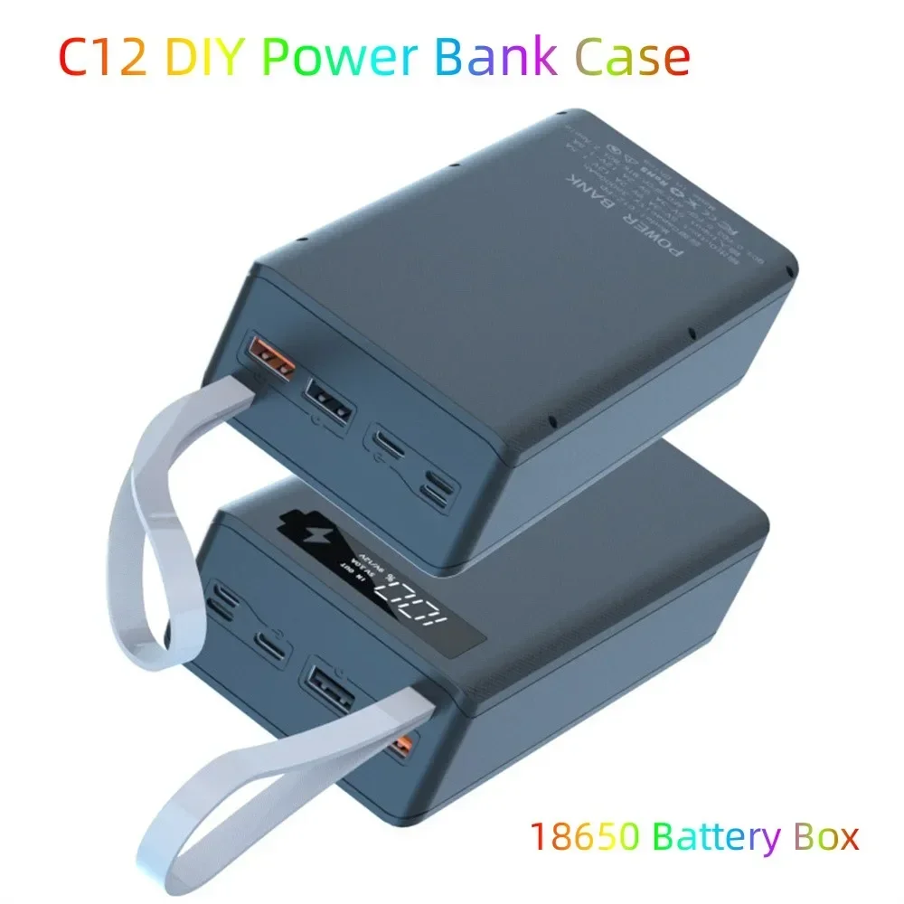 C12 18650 Battery Charger Box Power Bank Case Dual USB LCD Display Fast Wireless Power Bank DIY Shell Holder Storage for Mobile