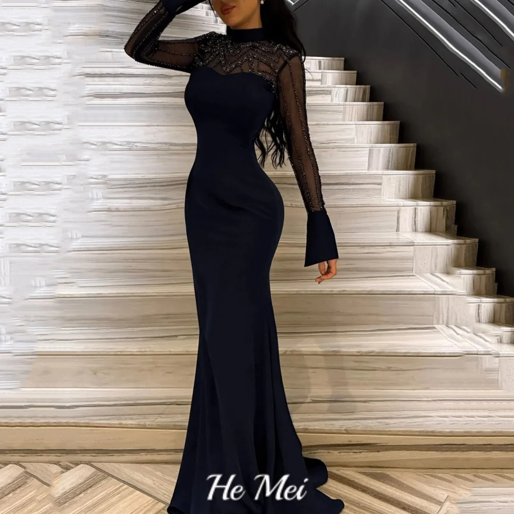 

Mermaid Black Prom Dress Customized Long Sleeve Elegant Sequined Vintage Party Gowns Evening Dress فساتين سهرة