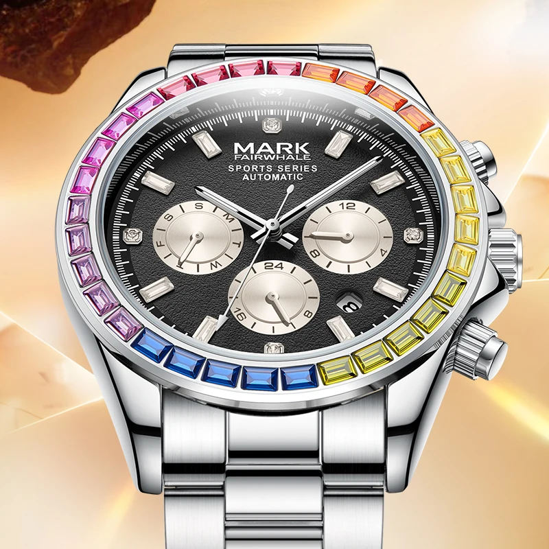 Top Brand High End Wrist Mechanical Watches Colorful diamonds Hollow Out Waterproof Steel Business montre homme 2025 New Design