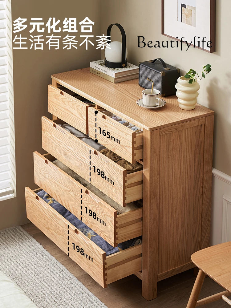 Solid Wood Chest of Drawers Nordic Oak Minimalist Bedroom Furniture Tailstock Storage Locker