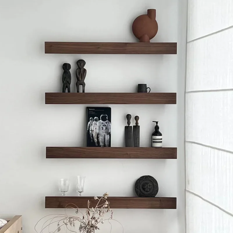 Wall baffle storage shelf bookshelf living room bedroom solid wood display shelf