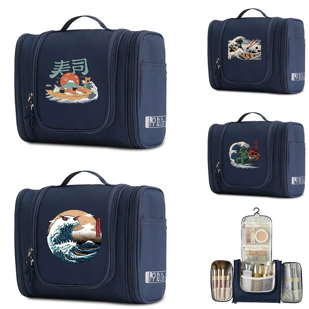 Travel Toiletry Kits Women Hanging Cosmetic Bag Portable Hook Business Washing Storage Makeup Bags Wave Pattern Cosmetic Bags
