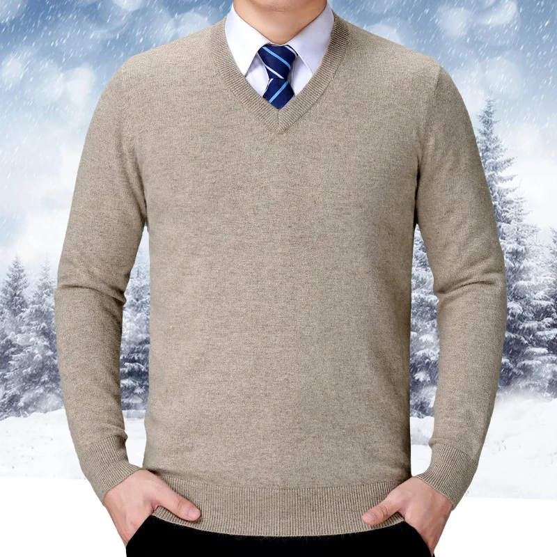 Autumn and Winter Men Cashmere Sweater Pullover Jumper for Men V-Neck Long Sleeve Thick Pullovers Pull Homme Herren Pullover