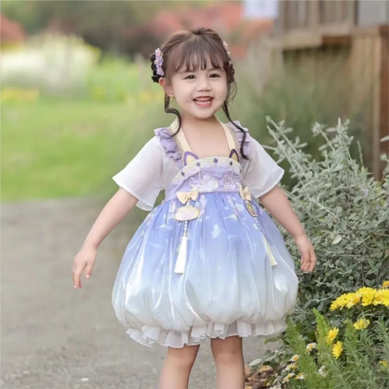 

2024 New Chinese Style Summer Baby Purple Dress Children's Lolita Hanfu Dress Costume Girls Hanfu Lolita Princess Dress ZE445