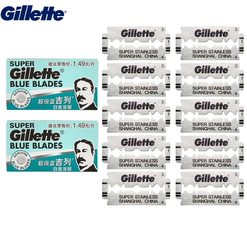 Gillette Super Blue Replacement Razor Blades Ultra Thin Double Edges Shaving Catridages for Men Shaver Heads Refills 1/2 Box