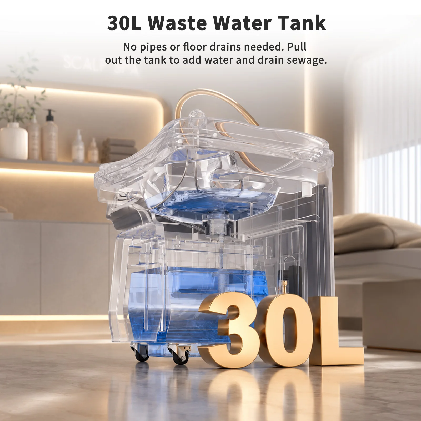 2026 Convenient Mobility Head SPA Shampoo Basin with 60L Water Storage Tank and 30L Waste Water Tank, Free Shipment from the USA