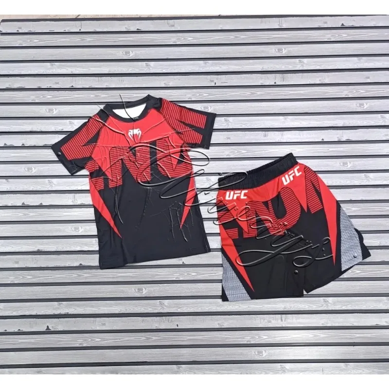 

2026 Самый продаваемый боевой UFC Muay Thai, быстросохнущие впитывающие пот тренировочные боксерские шорты и шорты, комплект мужской футболки