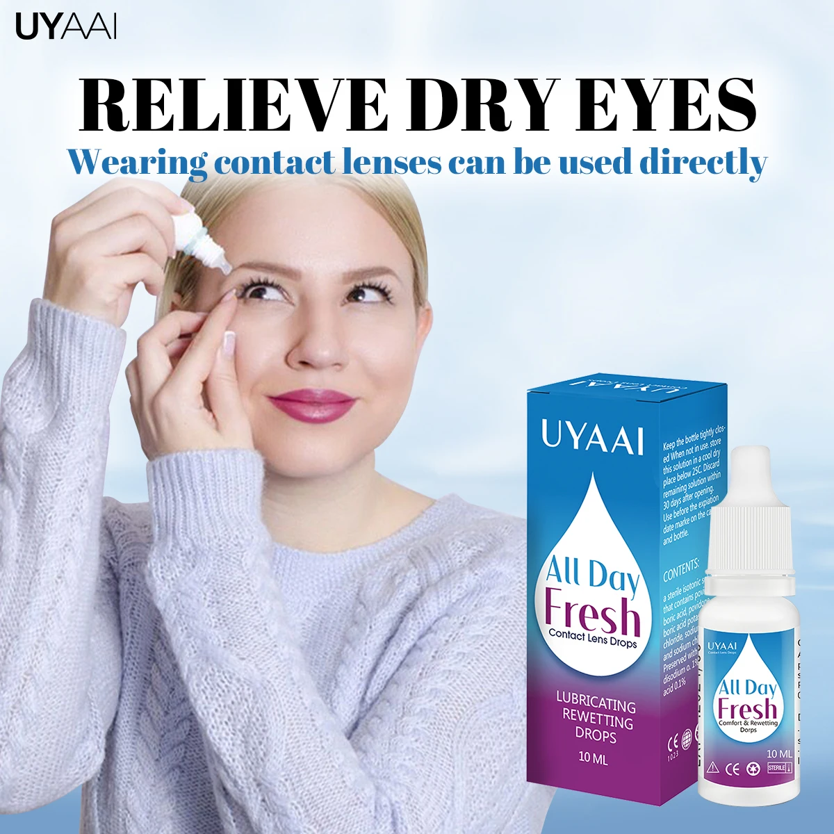 UYAAI 10ml Lens Solution Comfort Rewetting Drops Eye Drops Lens Liquid Contact Lenses Drops Beauty Pupil Cleaning Health Care