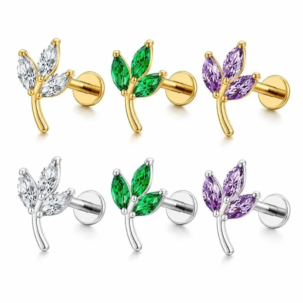 Lightweight Labret Stud Internally Threaded ASTM F136 Titanium Cartilage Stud Earring Polished Surface Flat Back