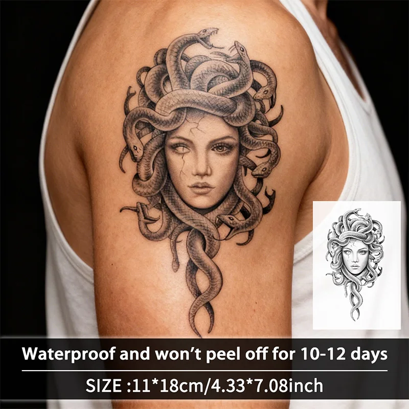 Mythical Medusa Head Waterproof Temporary Tattoo Stickers, Long-lasting Waterproof for One to Two Weeks, For Arm, Leg