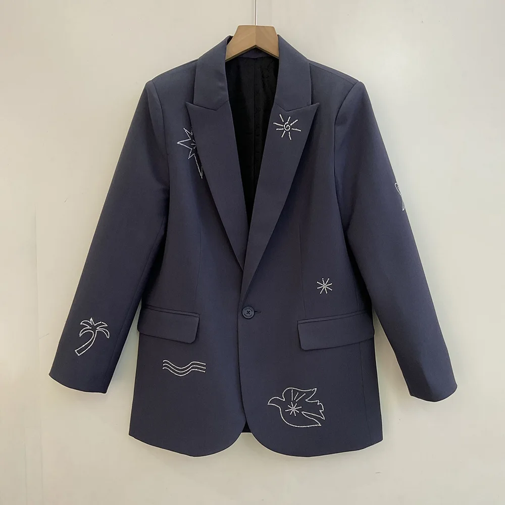 

Geometry Letter Hot Drilling Women Suit Autumn Winter Long Sleeve Button Pocket Femme Jacket Classic Casual Lady Top