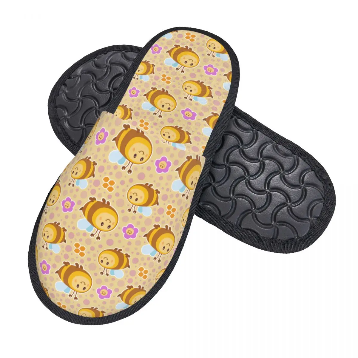Cute Bee Flower Pattern House Slippers Soft Warm Memory Foam Fluffy Slipper Custom Print Women Indoor Outdoor Shoes - view 2