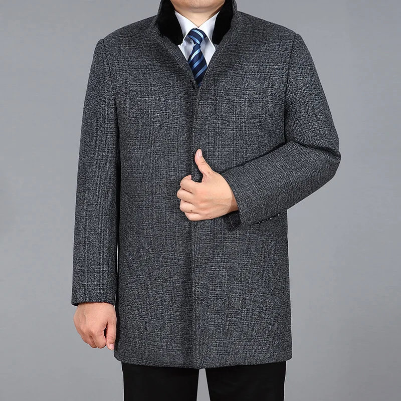 

2023 New Winter Wool Coat Men Autumn Fashion Wool Blend Jacket Pea Coat Rabbit Fur Male Long Trench Coat Wollen Jas Heren M-4XL