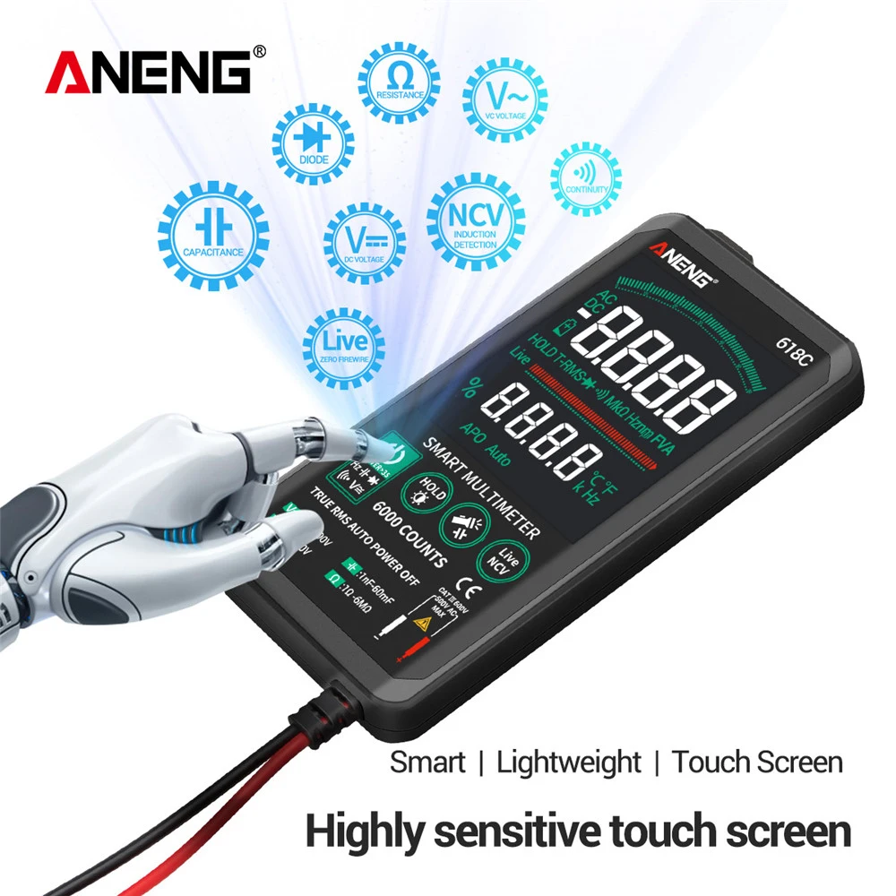 ANENG 618  Digital Multimeter Professional Smart Touch AC DC Ammeter True RMS Capacitor Frequency NCV Meter Electrical