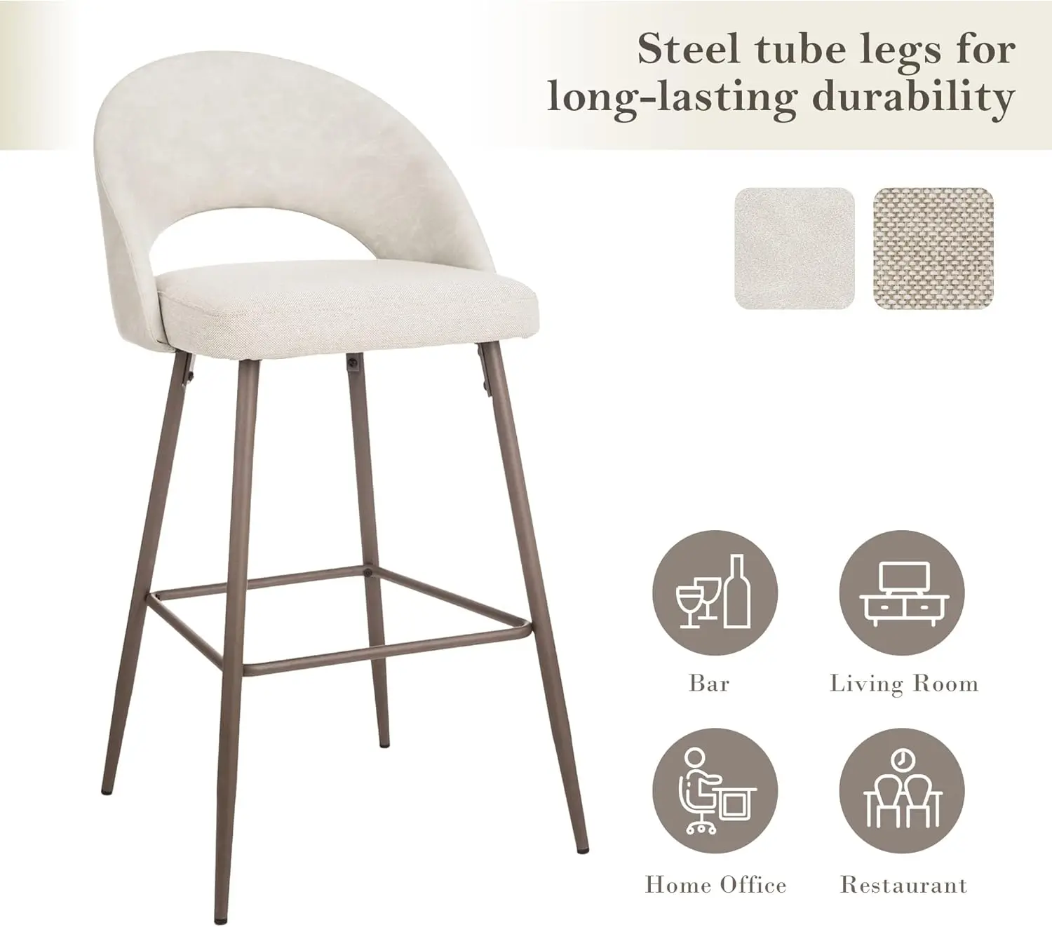 Set of 2 Modern Mid-Century 29 Bar Stools with Backrest and Footrest, Upholstered Two-Tone Color L