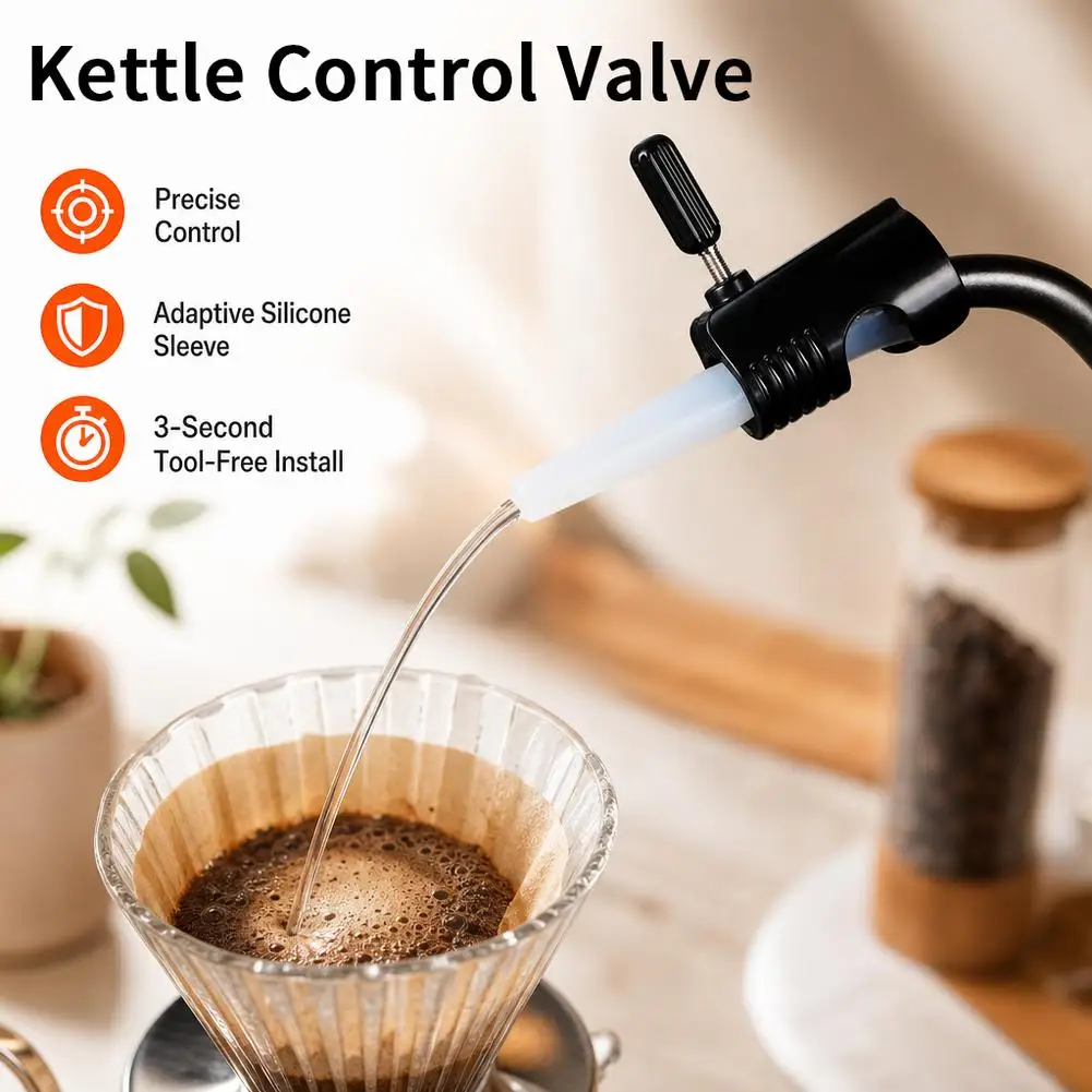 Coffee Tea Tools Pour Over Coffee Kettle Drip Spout Silicone Kettle Water Control Valve for Hand Brew Coffee