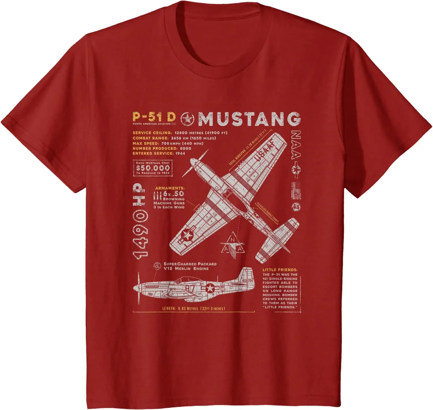 P-51 Mustang | North American Aviation Vintage Fighter Plane Men T-Shirt Short Casual 100% Cotton Shirts