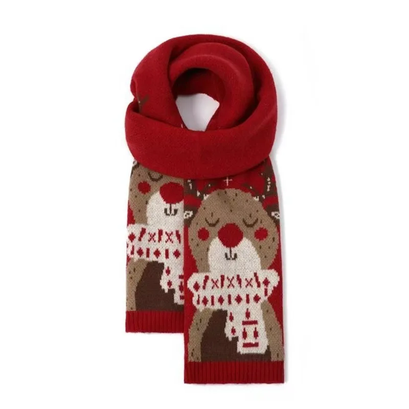 2026 Santa Claus Knitted Red Scarf Women's Autumn And Winter Warm Korean Version Student Versatile New Year Gift Scarf Couple