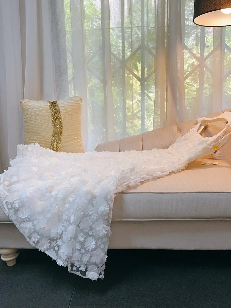 

Белое свадебное платье Ele с 3D цветочным дизайном Праздничное курортное платье на бретельках Роскошная юбка с высокой талией Длинное платье из полиэстера