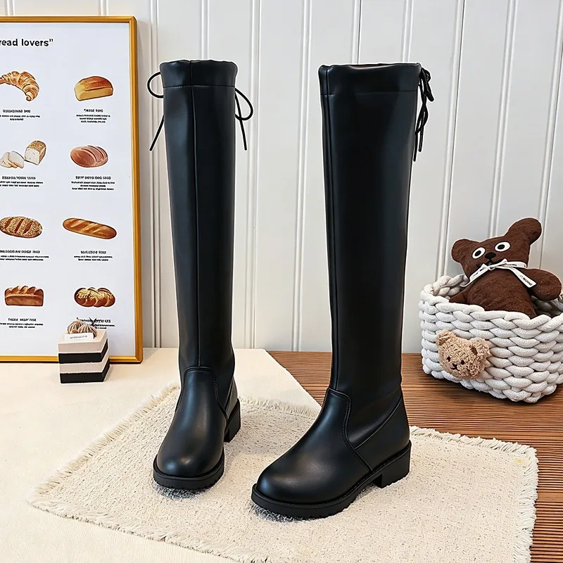 Girl Boot2026winter New Child Soft Leather High Top Boots Fashion Girls Middle-aged Young Children Slimming Elastic Snow Boot