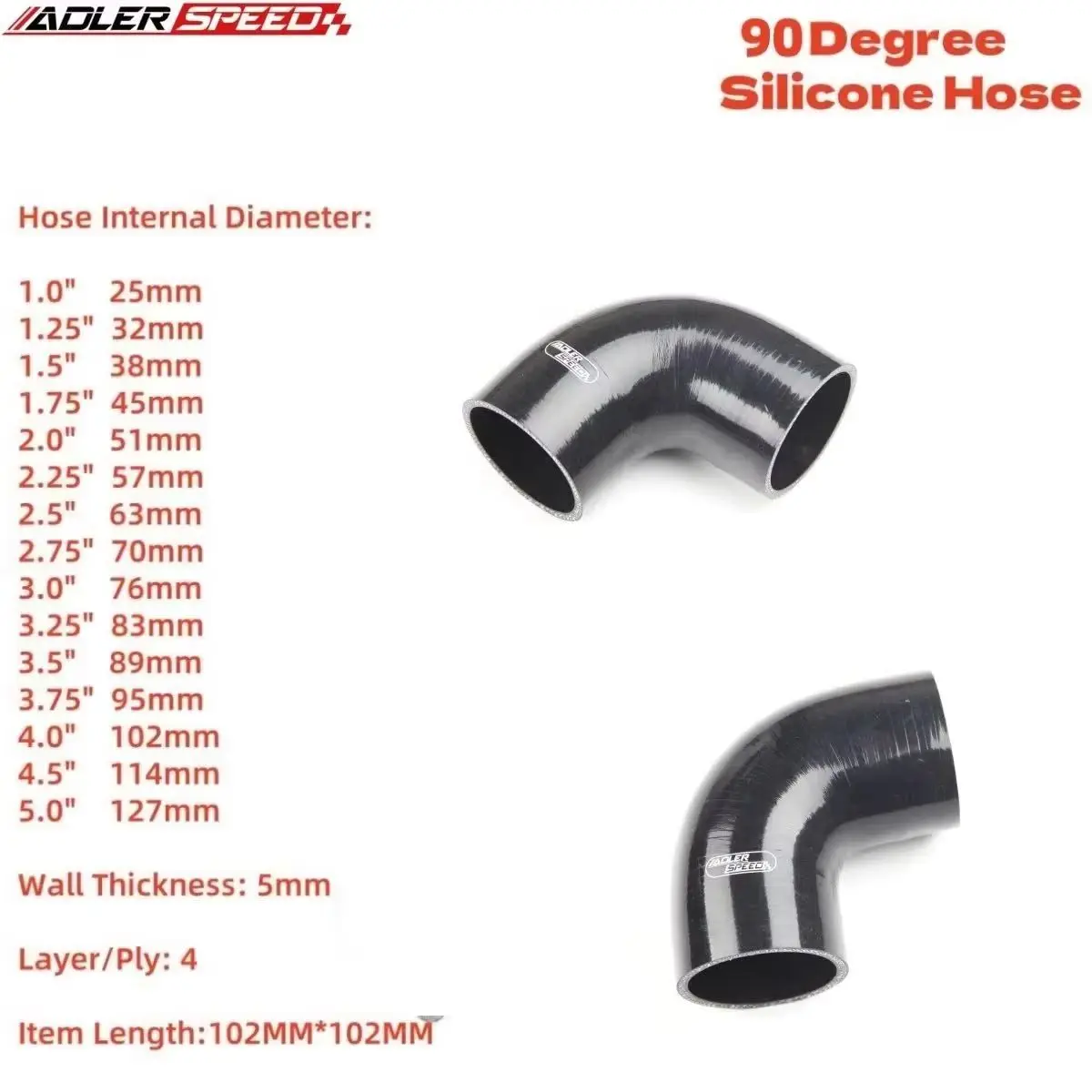 Silicone Elbow Hose 90 Degree 38 51 57 63 70 76 83 89 102MM Rubber Joiner Bend Tube for Turbo Cold Air Intake Connection