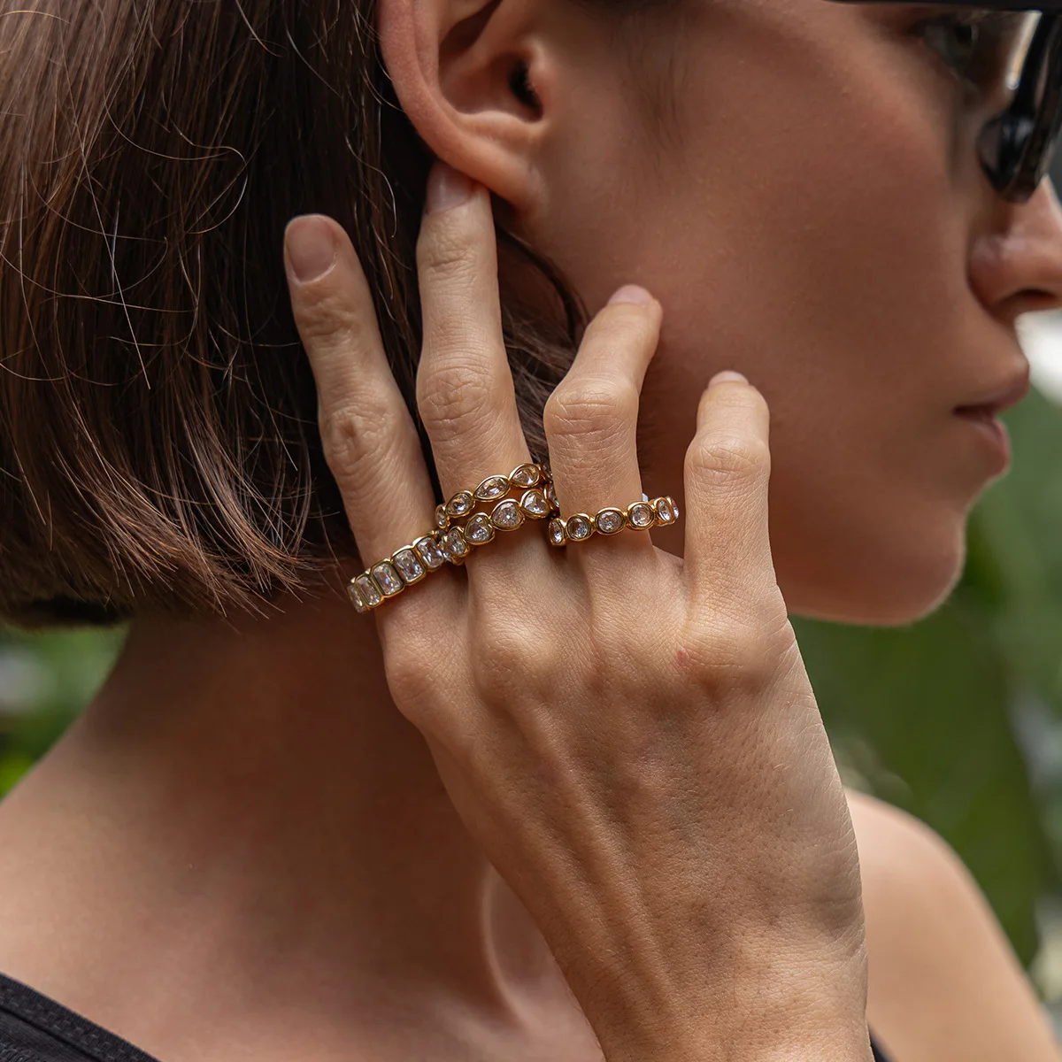 Ring Stainless Steel Micro Pave Zircon Geometric Round Heart Square Cut Classic for Women Commute Daily Work Premium