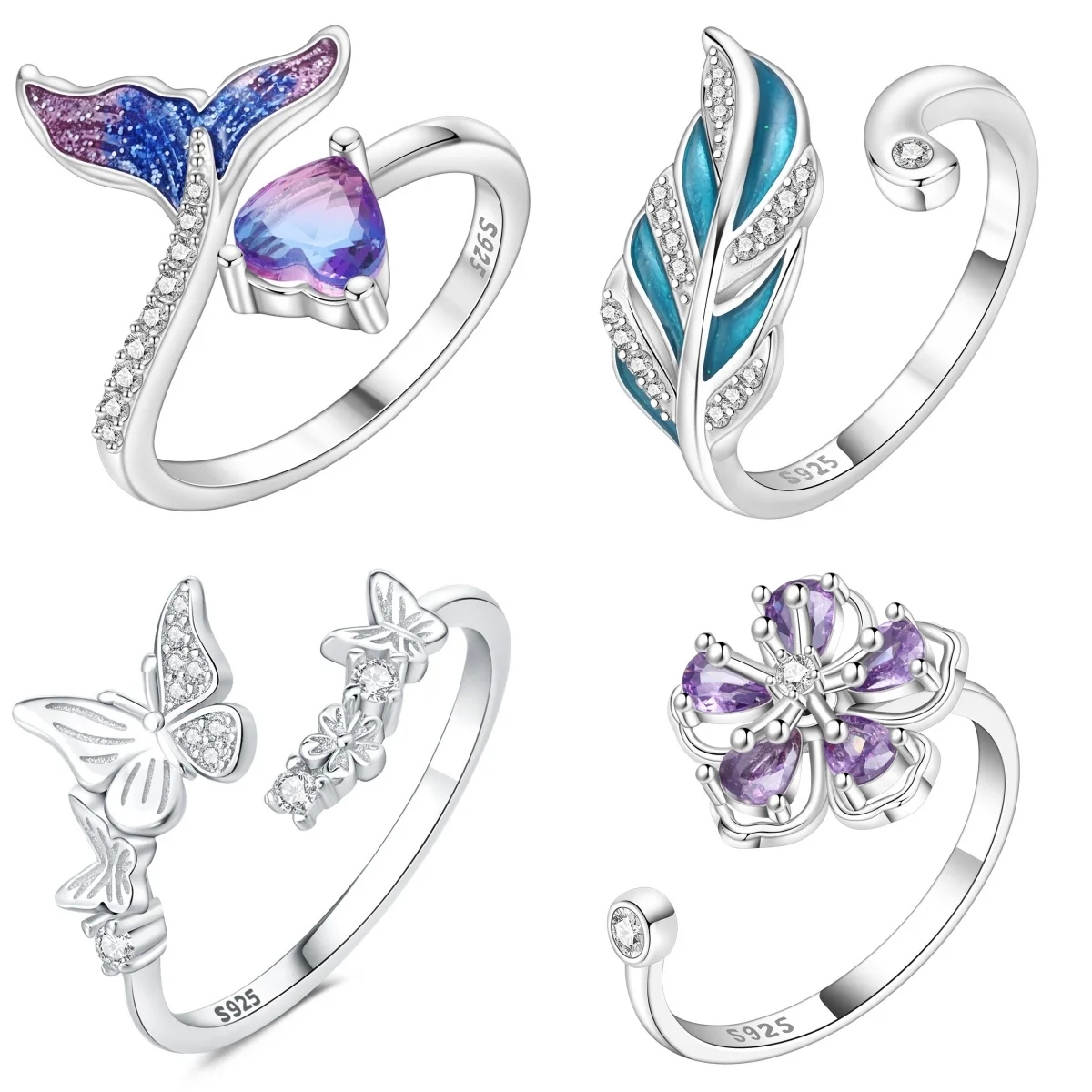 

Orstarry S925 Sterling Silver Mermaid Love Opening Ring For Women Original Finger Ring Jewelry Party Fine Trendy Gifts