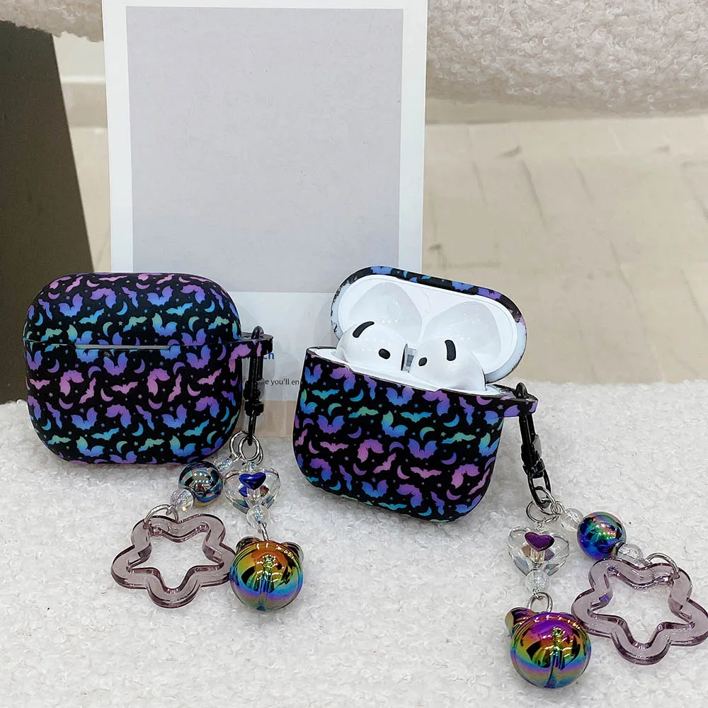 

Красочный чехол для наушников Moon Bat для AirPods 1 2 3 Pro 2 Pro2 AirPod 4 4ANC с брелоком, мягкий защитный чехол для Bluetooth-гарнитуры