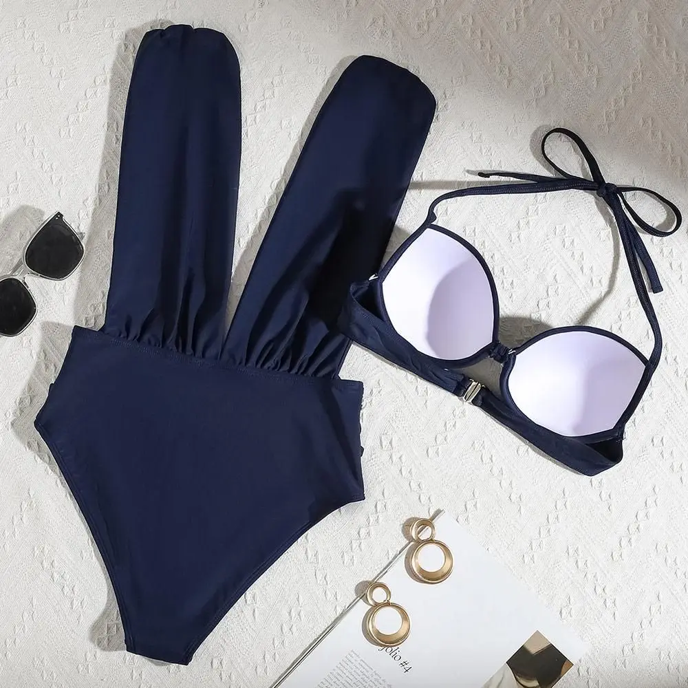 

Однотонный цельный купальник пуш-ап с глубоким вырезом и бюстгальтером на косточках, купальный костюм, сексуальная бразильская женская пляжная одежда для женщин