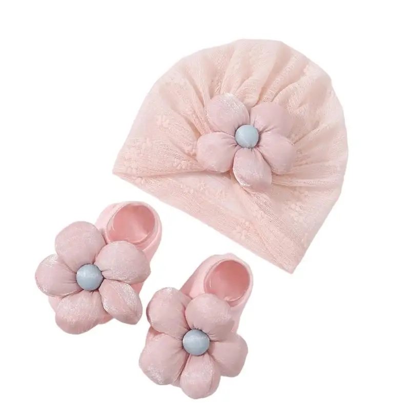 قبعة U13F للأطفال حديثي الولادة بغطاء رأس ناعم وخفيف الوزن مع جوارب للفتيات من عمر 0 إلى 12 شهرًا #4