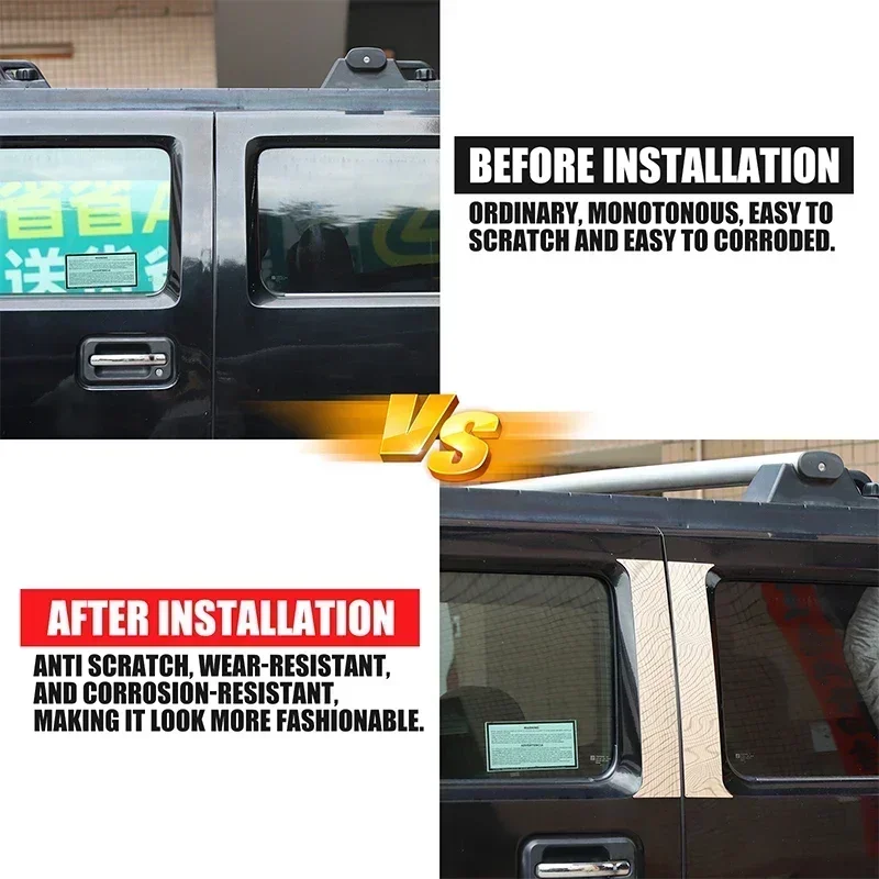 For Hummer H2 2003-2009 Stainless Steel Car Window Center Pillar C-pillar Decorative Patch Car Exterior Accessories