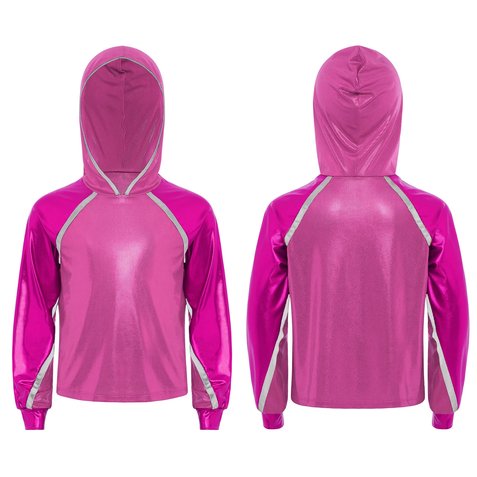 

Kids Girls Street Dance Performance Hooded Top Metallic Hoodie Long Sleeve for Hiphop Jazz Dance Sports Workout Exercise
