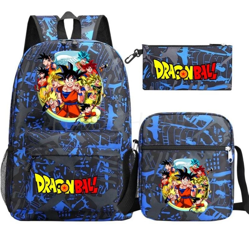 Goku School Bag Set para meninas e meninos adolescentes, Goku, Leisure Mochila, Travel Bags, Back to School Gift, 3 pcs, Hot