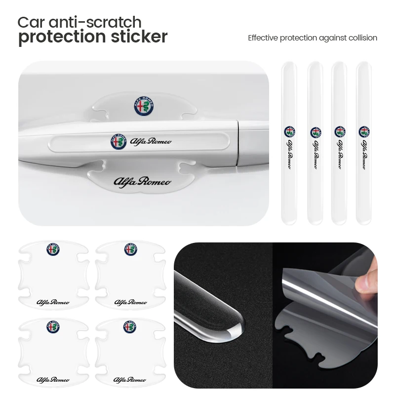 

8Pcs Car Door Bowl Handle Protective Sticker Anti-collision Strip For Alfa Romeo Giulia Stelvio 156 Tonale Brera Giulietta Disco