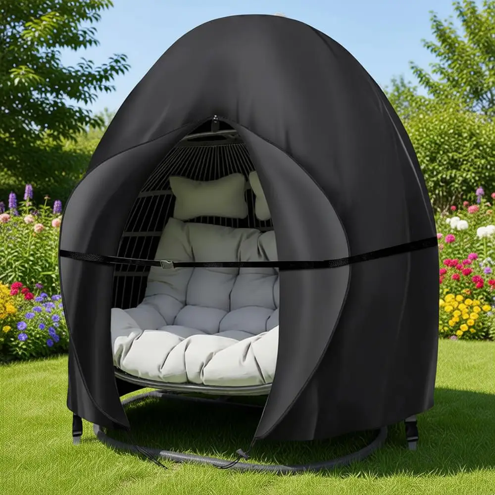 

Чехол для уличного кресла-яйца XL с молнией, 91x80 дюймов, сверхпрочный, водонепроницаемый, УФ-стойкий, пылезащитный, черный