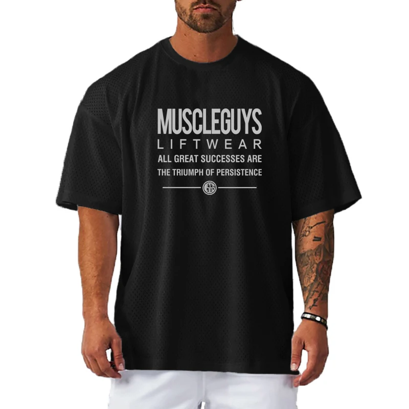 Oversized Half Sleeve T-Shirts Summer Mesh Quick Dry Loose Sports Shirts Mens Fitness Workout Tops Gym Bodybuilding Clothing
